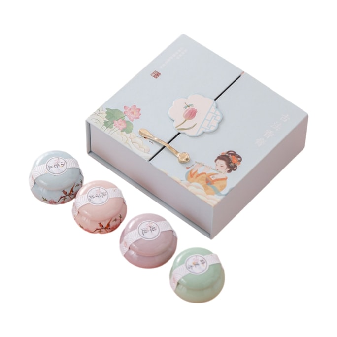 【中国直邮】 FOXTAIL 古风鸟语花香香膏礼盒 古法 陶瓷瓶 随身 花香 固体香薰 4款香 1套