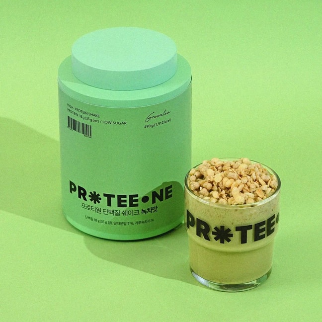 韩国PROTEEONE 蛋白质奶昔 蛋白质代餐粉 490g #绿茶味 健身高蛋白 营养补充 饱腹感强大容量装【Oliveyoung爆款】