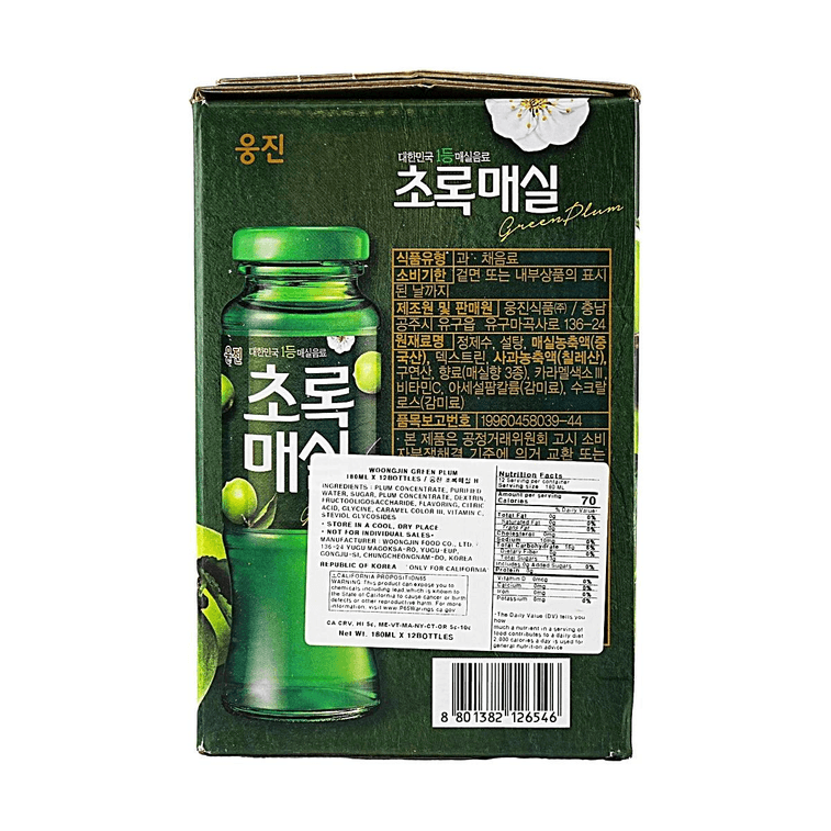 韓國WOONGJIN熊津 青梅汁飲料 禮盒裝 180ml*12瓶【酸甜清爽開胃】 6