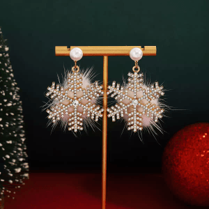 Christmas Autumn/Winter Plush Snowflake Pearl Earrings (Pair pack)