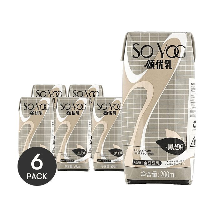 颂优乳 低糖全豆豆乳 黑芝麻味 200ml*6【6盒装】【营养早餐豆奶】