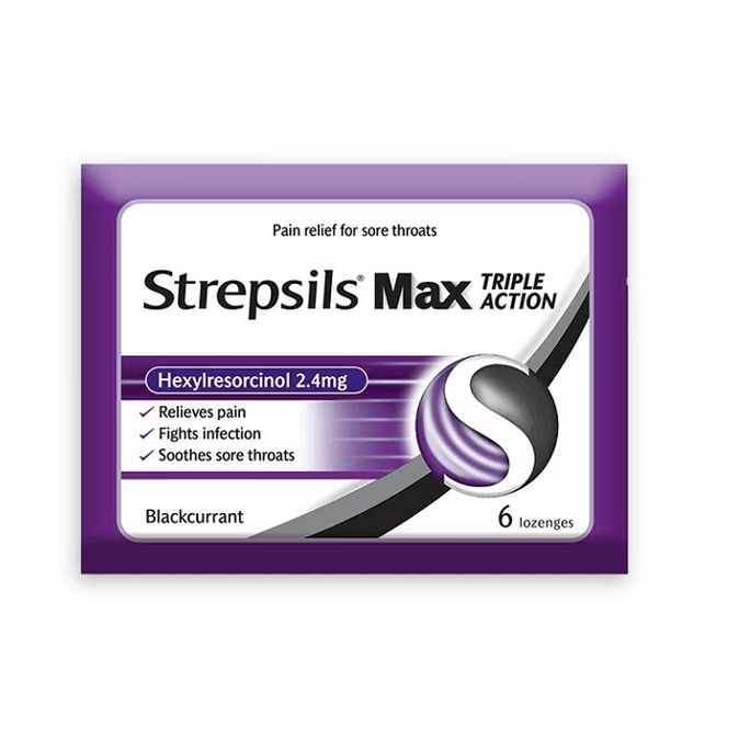 Strepsils Sore Throat Max Triple Action Blackcurrant Lozenges 6pcs