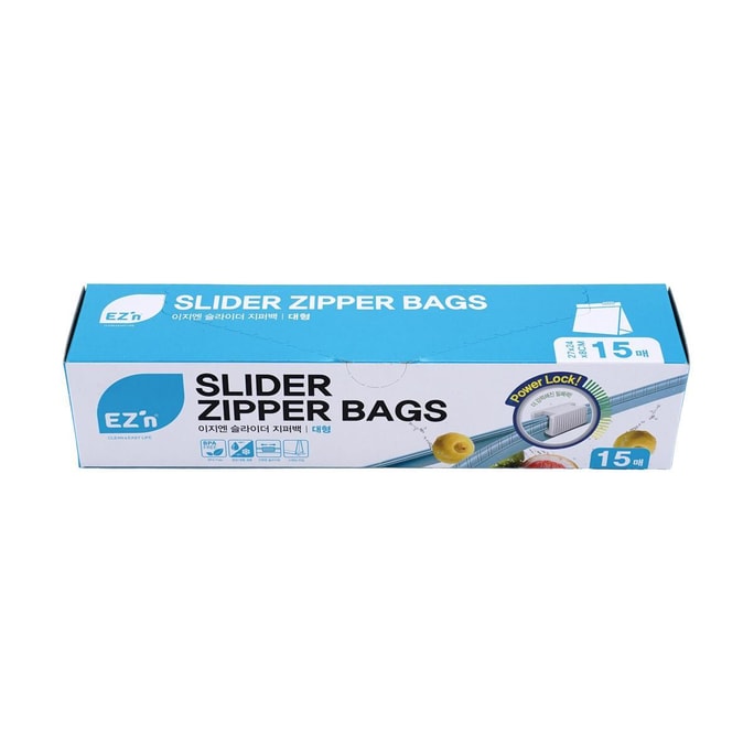 EZ'N Slide Lock Zipper Bags, Food-Contact Grade, Sealed & Moisture-Proof, Reusable, Size L