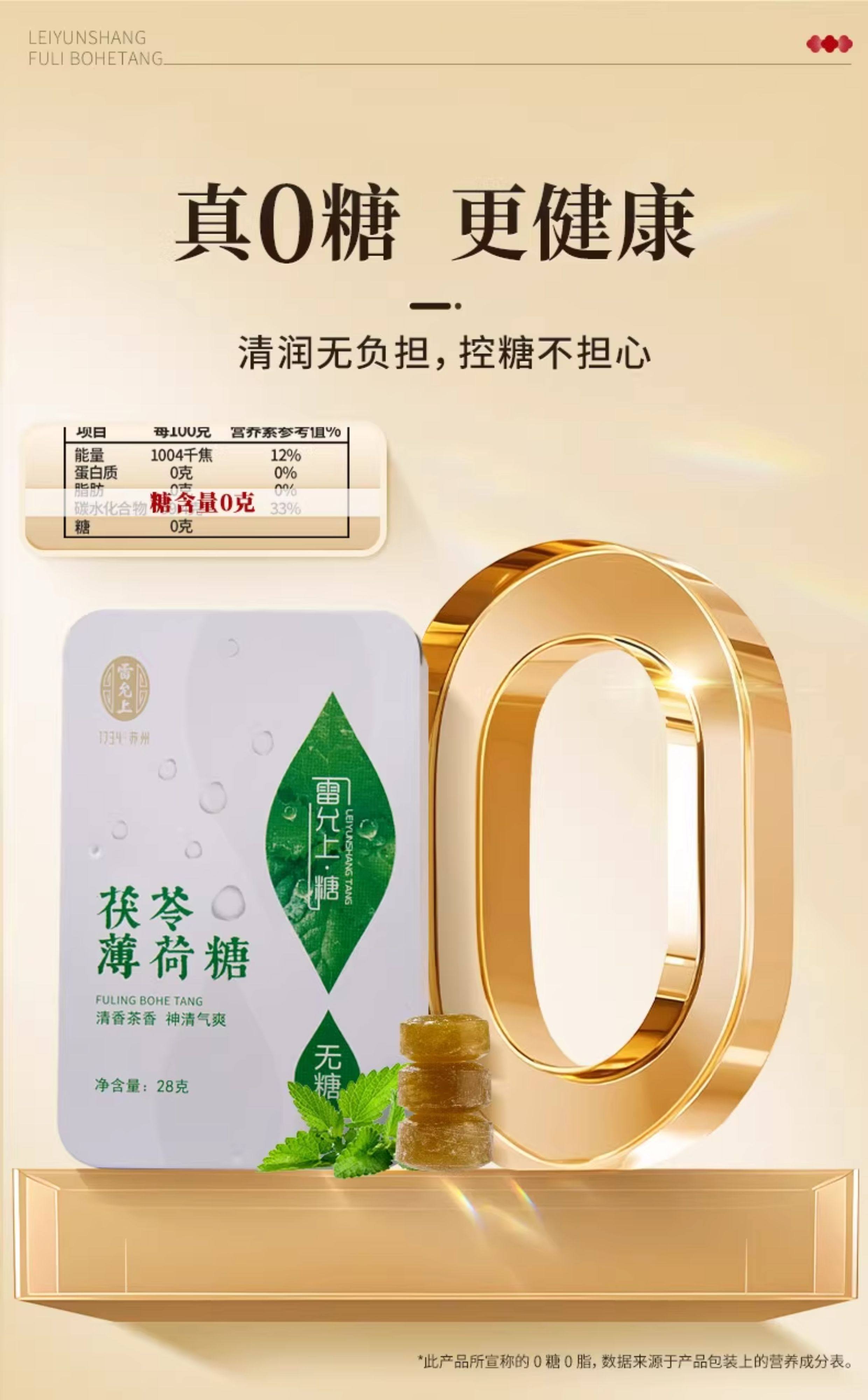 雷允上 茯苓薄荷糖 28g*2盒  新口气清凉薄荷糖果嗓子含片润喉糖草本精华无糖型藿香绿茶粉白芷橘皮甘草丁香肉豆蔻九大植物配方【入口劲凉不刺激】