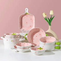 Strawberry Tableware Set Salad Bowl+Spoon+Rice Bowl+Plate+Handled Bowl