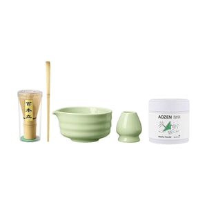Matcha Whisk Set with Spout, Includes Bowl Whisk and Scoop 1 pcs + Matcha Powder 1.41 oz【100% Pure, Zero Sugar, No Additives】【Clean Label】【Ideal for Matcha Lattes, Baking & Smoothies】1 pcs【2 Packs】