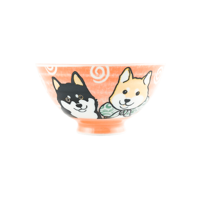 日本 日式可愛粉紅陶瓷碗 卡通柴犬飯碗 可愛餐具 4.5”D x 2.5”H