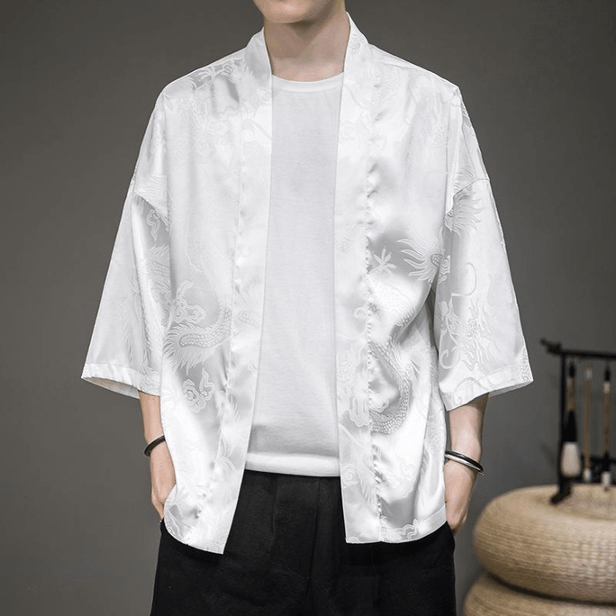 【中国直邮】 ASIS 风夏季冰丝提花宽松汉服开衫-白色 M