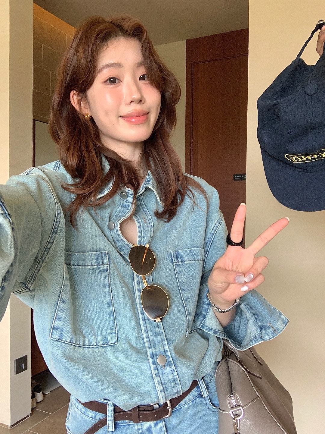 【加拿大直邮】 加拿大 SCENARIO 复古水洗牛仔 衬衫+短裤 2件套装 S-M码 蓝色 蓝色 M