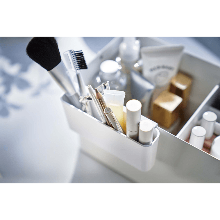 야마자키 홈 거울 달린 메이크업 정리함 - 스틸+우드, 화이트 (1개) 3