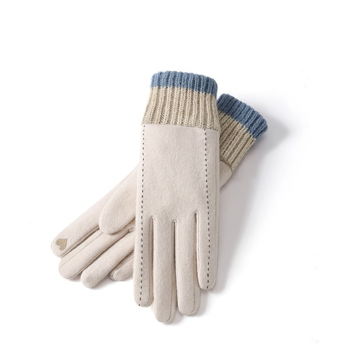 Winter Cashmere Gloves Padded Warm Touch Screen Gloves Beige