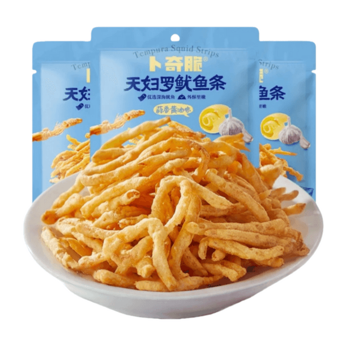 【中國直郵】 卜奇脆 炸魷魚絲蒜香味零食獨立包裝開袋即食小吃30g*3包