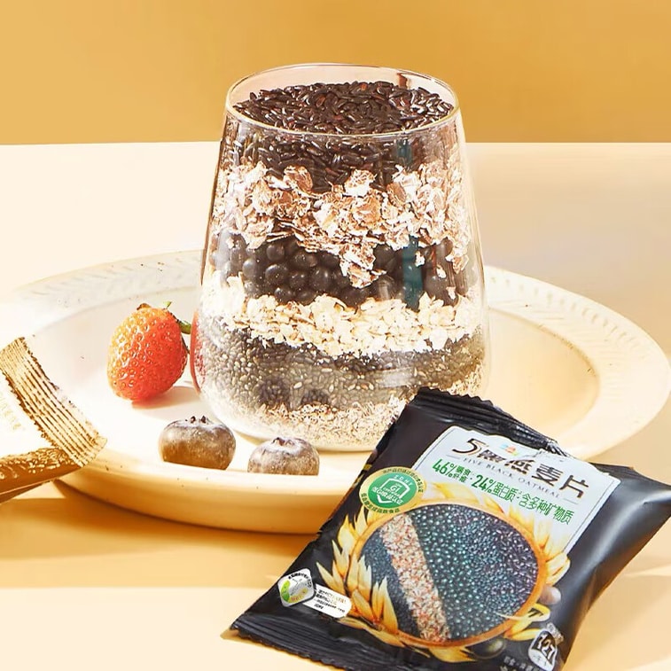 【中国直邮】  阴山优麦 五黑燕麦片  冲泡即食 燕麦片谷物 营养代餐 420克 内含12小包 1袋  0蔗糖添加懒人免煮冲泡即食谷物营养早餐健身代餐 4