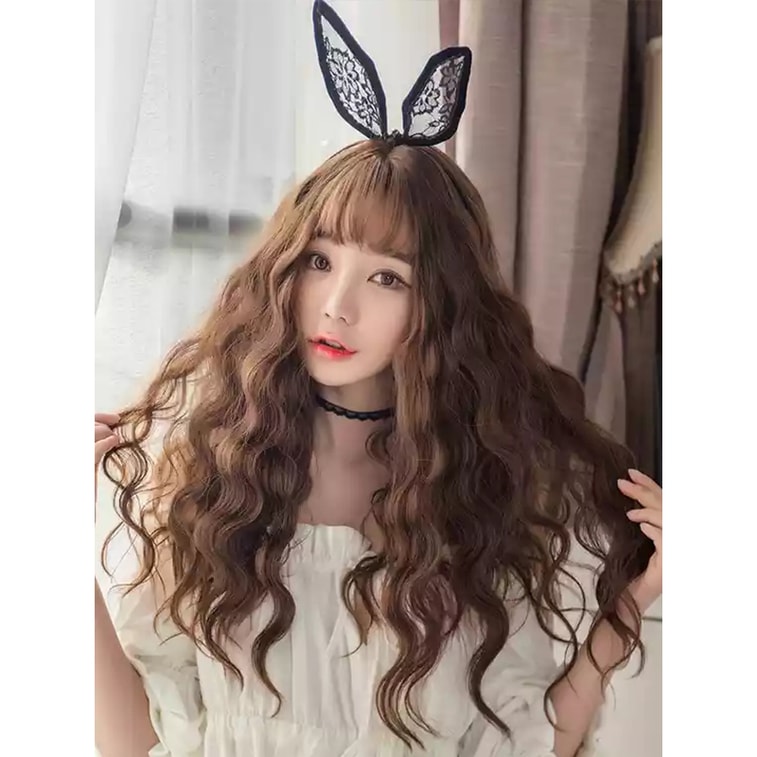 【中国直邮】尚青丝 长波浪羊毛逼真空气刘海泡面长卷发头套 60cm焦糖色(中长款)1件 3