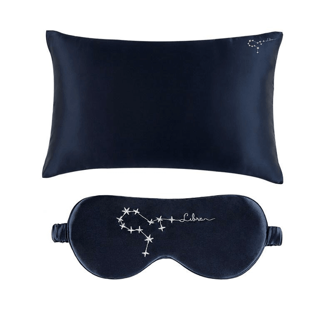 Zhenju Manito Stellar (Libra - Deep Sea Blue) Zodiac Mulberry Silk Embroidered Eye Mask Pillowcase, 1 piece