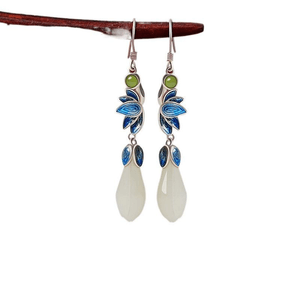 Palace Shangxin Hotan Jade Earrings Sterling Silver Jade Water Drop Earrings Magnolia Qinglian Silver 54 * 8mm