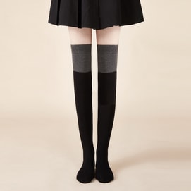 HSPM 全新小紅書網紅爆款JK美腿顯瘦拼接過膝長筒襪 過膝襪黑色拼接1雙