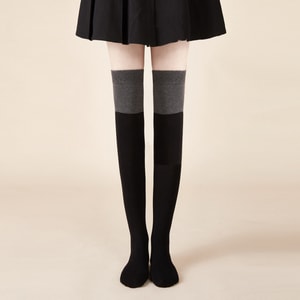 HSPM 新款小红书网红爆款JK美腿显瘦拼接过膝长筒袜 过膝袜黑色拼接1双