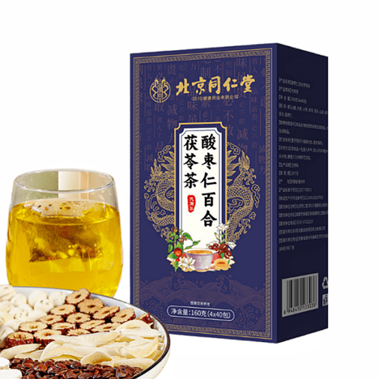 베이징 동인당 산조인 백합 복령차 안정 및 수면 보조 [불면증 및 꿈 많음, 수면의 질 저하 개선] 4g x 40개 야간 건강 차 신구 포장 무작위 배송 3