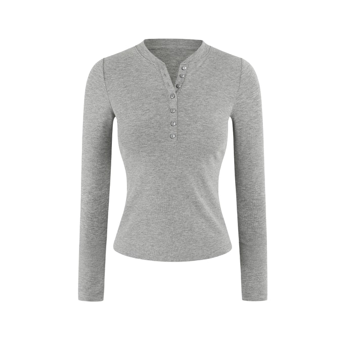 Light Grey Wool-Blend Quarter-Button Tee Size L – Soft Wool & Breathable Fabric. Stand Collar With Buttons. Slim-fit & Flattering. Great For Layering Or Solo. Perfect Fall/winter Basic.