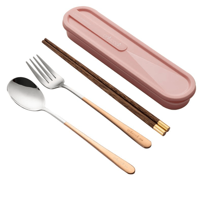 Onlycook Portable Tableware Chopsticks Spoons, 3-Piece Set Spoons, 304 Stainless Steel, Personal Use, Pink Box, 1 Piece