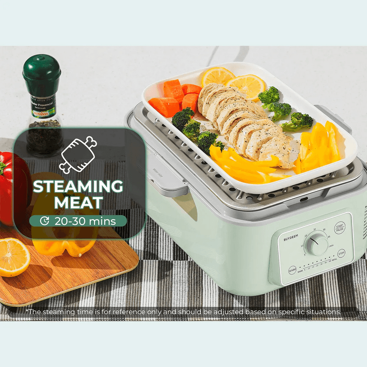 BUYDEEM北鼎 家用多功能电蒸锅 7档蒸煮时间 5L G5246 浅衫绿 【不含陶瓷蒸盘】 6