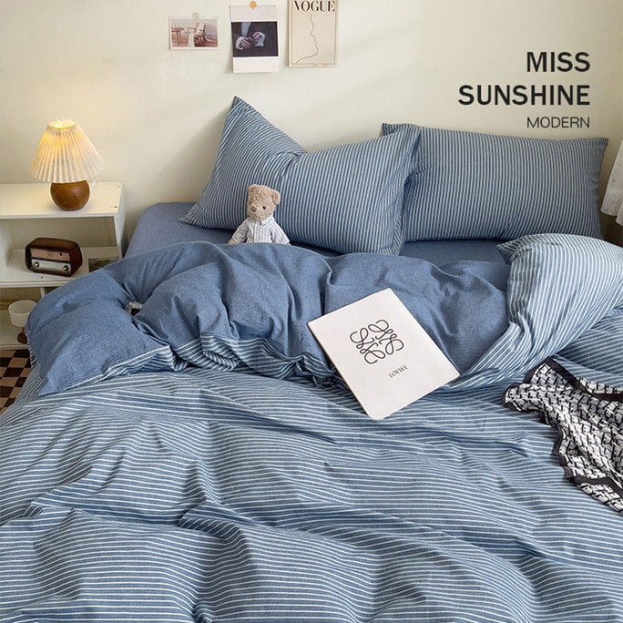 New North American Custom Bedding Four Piece Set Classic And Fresh Color Blue Stripe King 270x230cm Four Piece Set