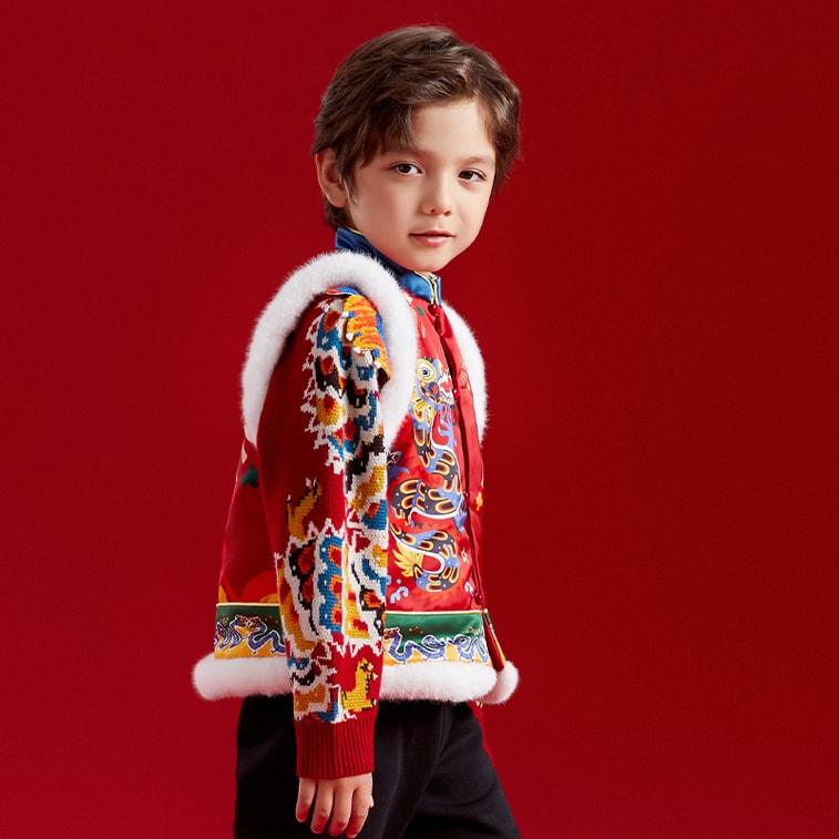 【中国直邮】年衣儿童棉马甲男女秋冬新款婴儿小马褂背心拜年服 紫苑红 150码 10