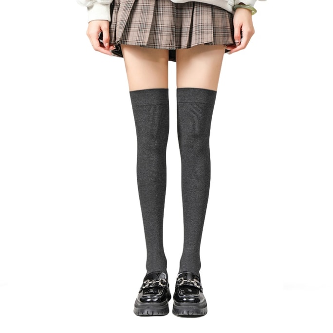Skinny Japanese Trendy Over-the-Knee Socks Dark Grey 2 Pairs