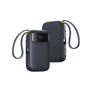 [홍콩 직배송] Baseus 20W/22.5W 디지털 디스플레이 고속 충전 Q-Charge 보조 배터리, 스타리 블랙, Type-C + Apple 케이블, 20000mAh 대용량