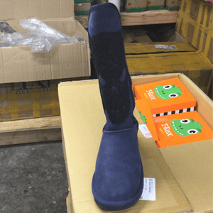 美國 MOM LOVES ME 女士北歐天使長羊皮靴鳶尾色骷髏蕾絲美碼7號