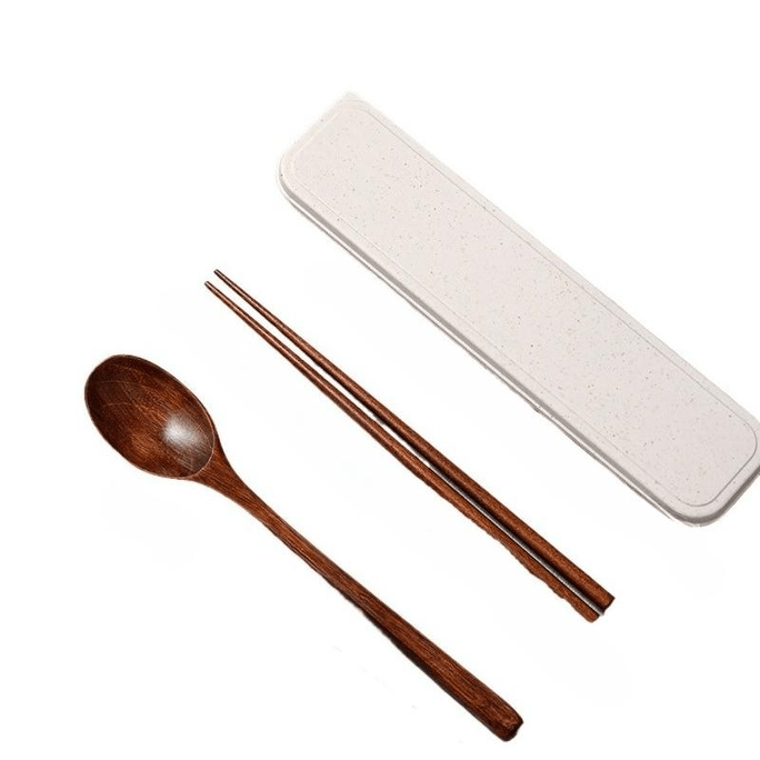 MINISO Wooden Chopsticks And Spoons Set, Three-piece, Coffee Color, 23.5cm