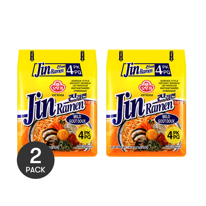 【Value Pack】Mild Jin Ramen - Korean-Style Instant Noodles, 4 Packs* 4.23oz*2【Value Pack】