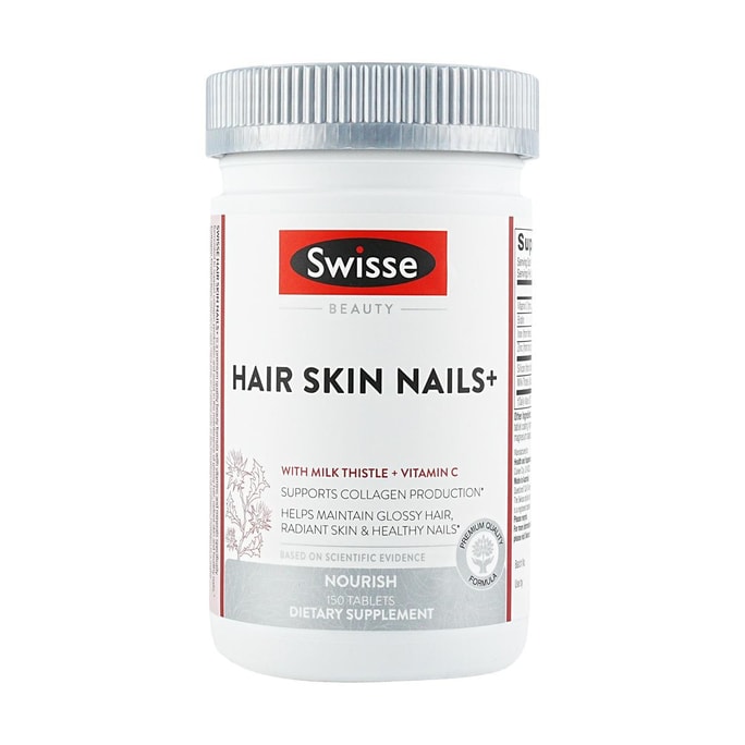 Hair Skin Nails+, with Milk Thistle + Vitamin C, Supports Collagen Production, 150tablets