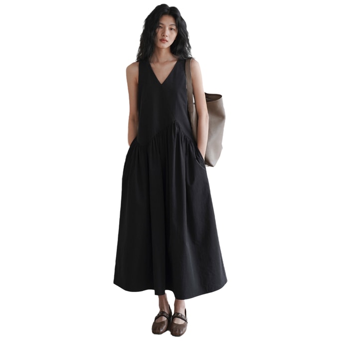 HSPM New V-neck Sleeveless Dress Black S