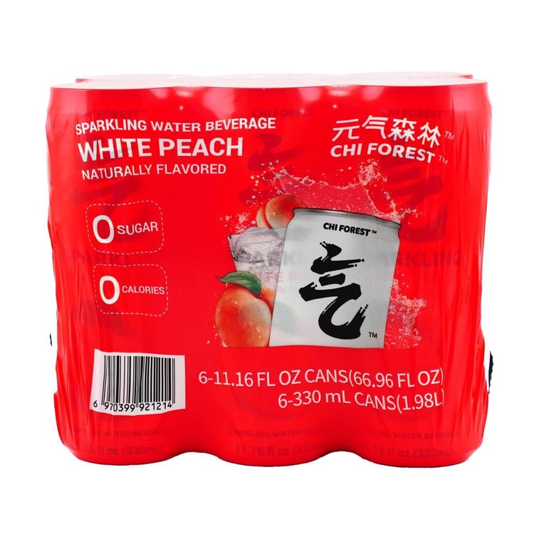 【Value Pack】Genki FOREST White Peach Soda Sparkling Water, 0 White Sugar 0 Calories,11.15fl oz*6 4