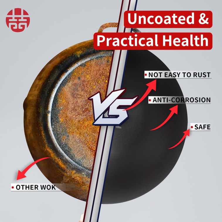 Chinese Carbon Steel Wok with Lid Carbon Steel Pan Flat Bottom No Chemical Coated for All Stoves Gas & Induction 36cm 6