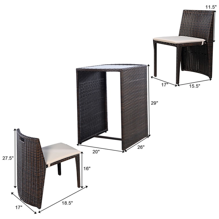 Keshiwei 3点セット 屋外用ラタンダイニングテーブル＆チェアセット（クッション付き）、26インチコーヒーテーブル、組み立て不要 4
