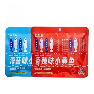 【中國直郵】 麻六記 香酥小黃魚 即食酥脆小魚乾海苔味香辣味海鮮零食30g*6袋【紅藍各3袋】