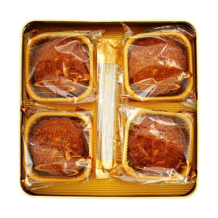 広東風 二重卵黄・白蓮の実 月餅 ギフトボックス 4個入り 26.45 oz【中秋節ギフトボックス】 5