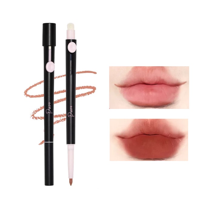 Oolong Milk Coffee Color Double-End Matte Lip Liner Single Stick, Fine Tip Outline Lips & Soft Brush Blend, 3 Muted Matte Shades, Smooth Non-Flaking For Beginner Plump Blurry Lip Makeup