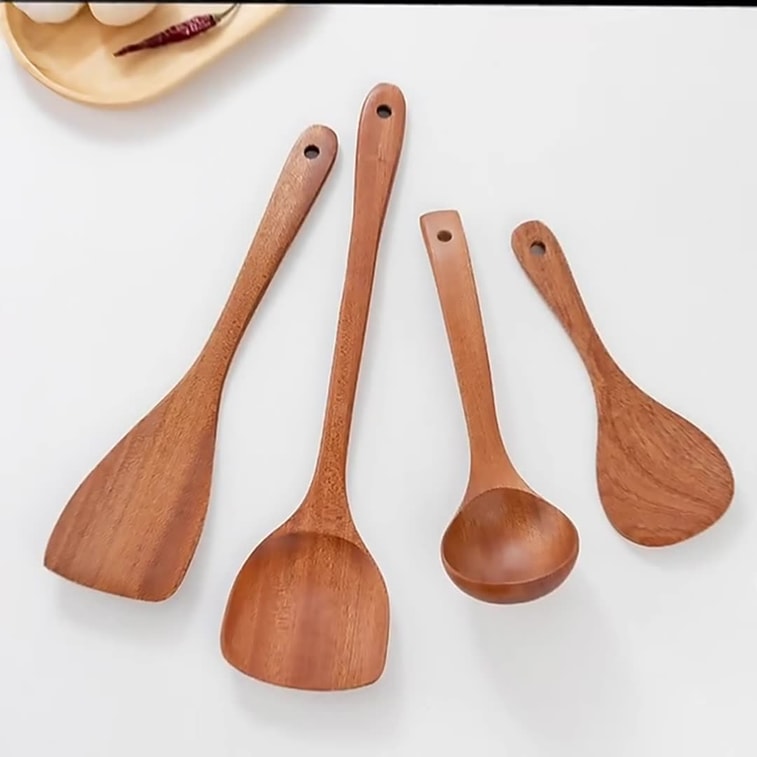 素觅 【 锅铲+汤勺+饭铲+煎铲 】日式木制手工打磨 木制厨具四件套 5