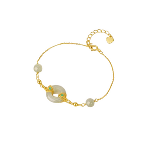 【중국에서 직접 우편 발송】 주대성 평화 버클 허톈 옥 실버 팔찌 민트 맘보 스타일 길조 구름 옥 팔찌 여자친구 생일 선물 평화 버클 팔찌