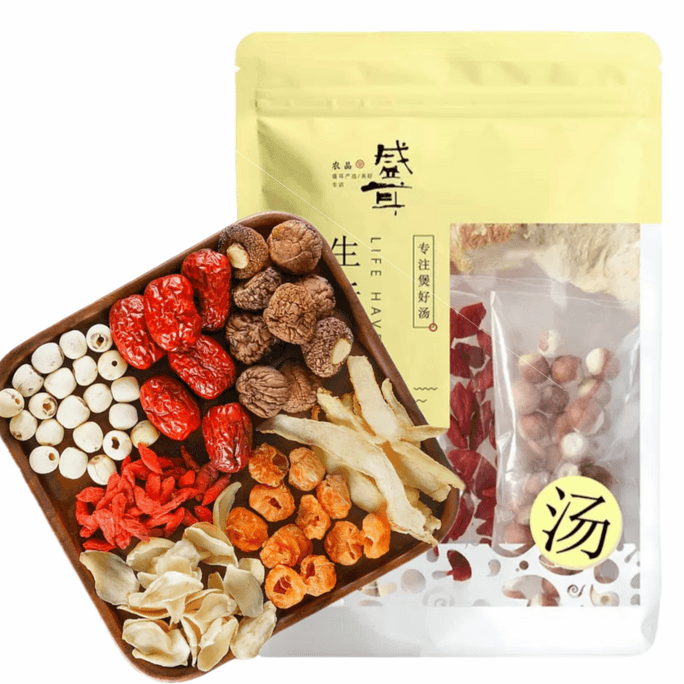 중국 성얼 엄선된 버섯, 백합, 용안, 연꽃 씨앗 및 붉은 대추 수프 패킷 100g 3-4인분, 좋은 재료를 안심하고 좋은 수프 만들기에 집중하세요