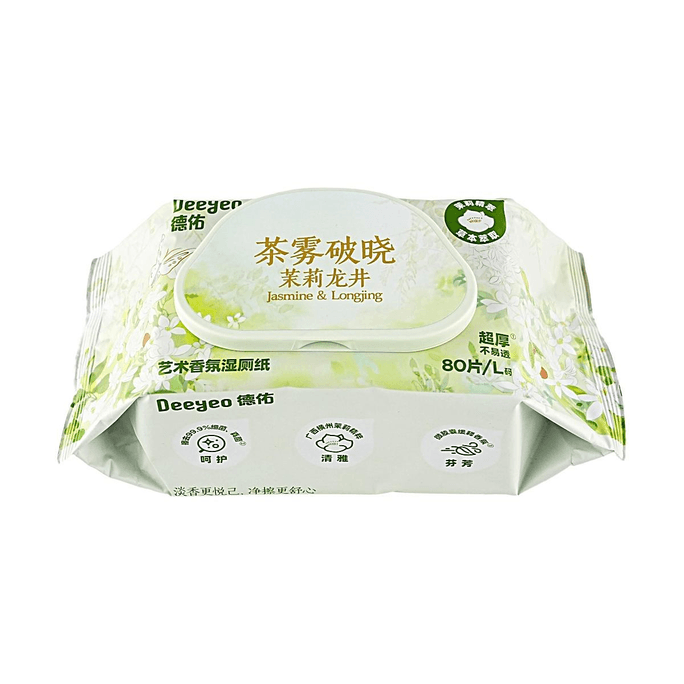 자스민 녹차 향 물티슈, 상쾌한 냄새 제거, 부드러운 세정, 80매입