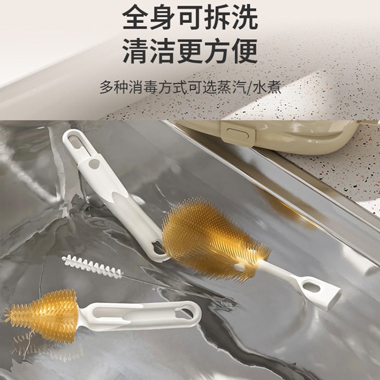 【6pcs】Infant Bottle Brush Set Baby Bottle Cleaning Set Elegant Beige【Deep Clean Must Have Baby Care Tools Portable High-Quality】Bottle Brush Straw Cleaner Silicone Nipple Feed Straw Brus Milk Buildup 6