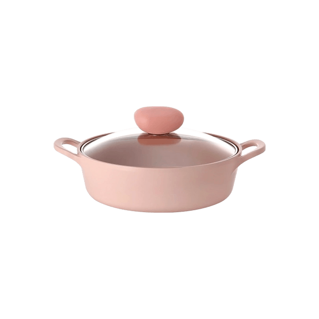 RETRO SHERBET Ceramic Nonstick Low Stockpot with Glass Lid 2QT