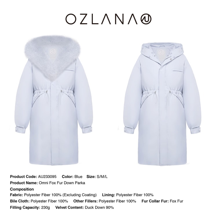 中国直送】OZLANA レディース ロングフォックスファー 気質ファッションデザイン 2023冬新作 暖かいジャケット ロングフォックスファーダウンパーカー  ブルー S 発送には5-15営業日かかります - Yami