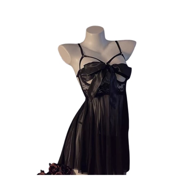 Pajamas Sexy Temptation Sheer Mesh Transparent Nightgown Slimming Hot Steel Underwire Gathered One Size Black