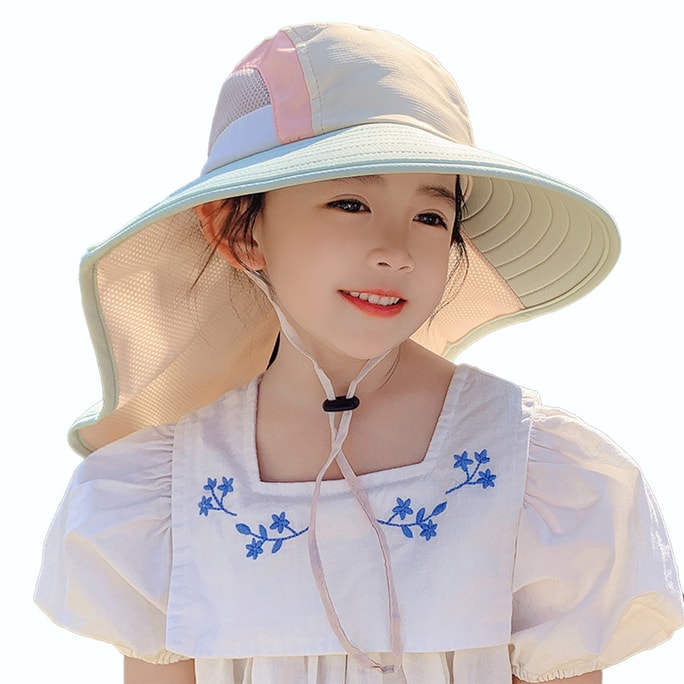【中国からの直送】HSPM 新商品 子供用フェイスカバー UVカット アウトドア バケットハット シアン F